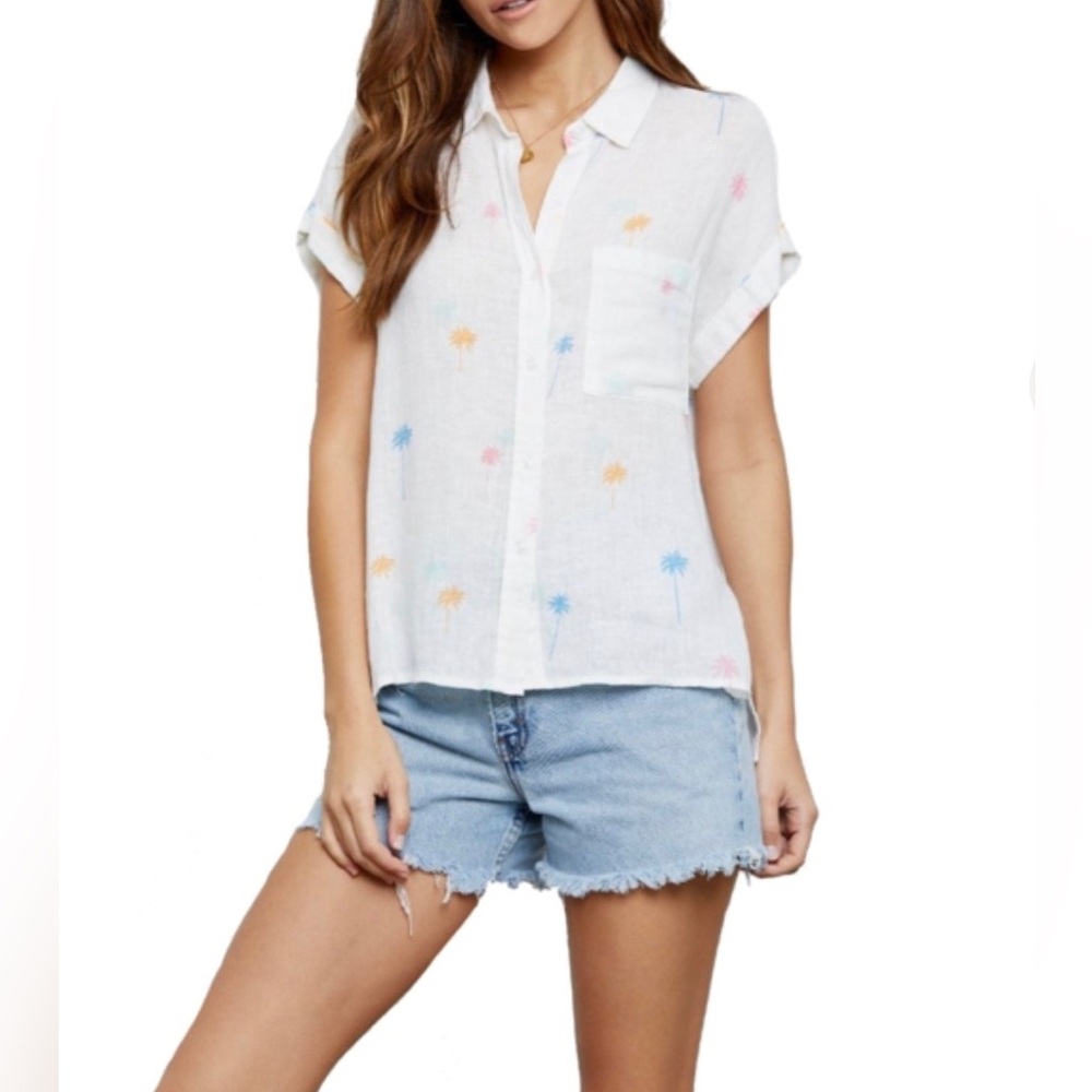 Rails Whitney Neon Palms Print Linen Blend Button Down Shirt Size XS